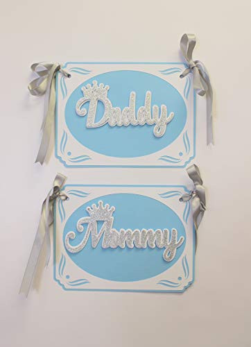 All About Details Prince Theme Daddy-Mommy Chair Signs, 1set, Prince Theme Baby Shower, Prince Theme 1st Birthday (Light Blue & Silver)