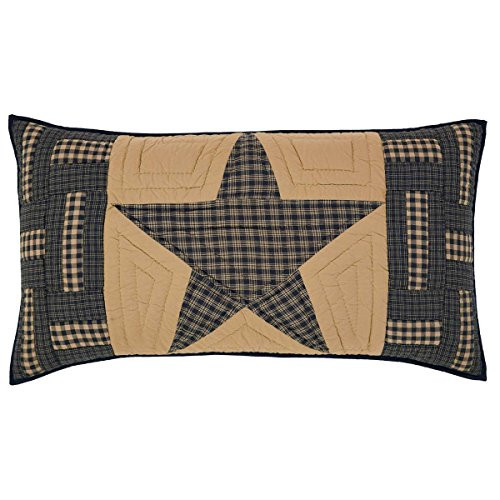 VHC Brands Teton Star King Sham 21x37 Country Patchwork Design  Navy and Tan