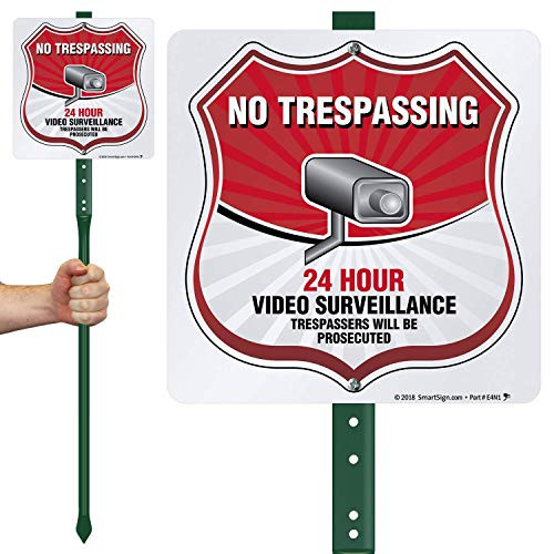 SmartSign No Trespassing 24 Hour Video Surveillance Trespassers Will Be Prosecuted Sign for Lawn 10 Square Aluminum Sign with 3 Stake New SmartSign No Trespassing 24 Hour Video Surveillance Trespassers Will Be Prosecuted Sign for Lawn 10 Square Aluminum Sign with 3 Stake New