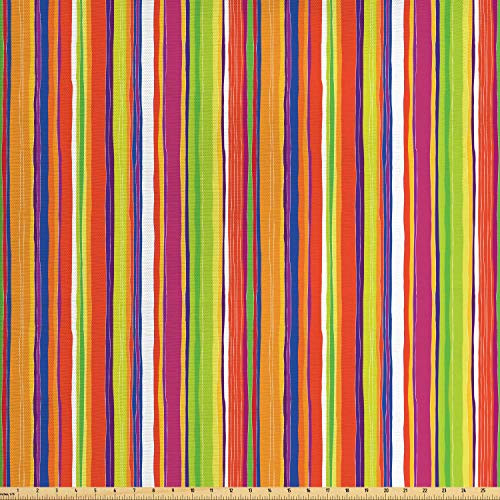 Ambesonne Stripes Fabric by The Yard  Hand Drawn Barcode Style Lines Rainbow Colored Abstract Geometric Illustration  Decorative Fabric for Upholstery and Home Accents  2 Yards  Green Orange