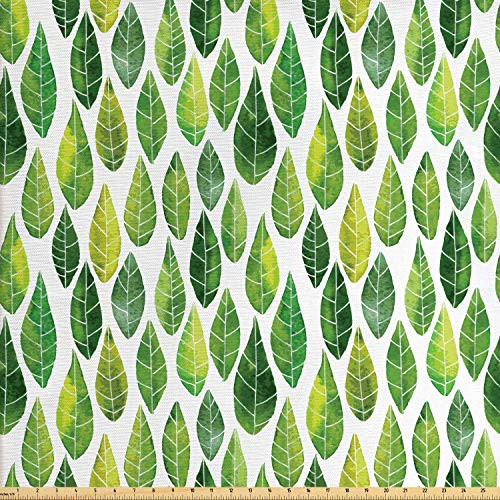 Lunarable Green Fabric by The Yard  Watercolor Forest Leaves Pattern Abstract Image in Order Print  Decorative Fabric for Upholstery and Home Accents  2 Yards  Forrest Green