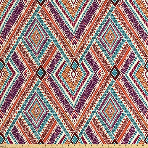 Ambesonne Tribal Fabric by The Yard  Retro Diagonal Ethno Pattern with Geometric Shapes Artwork  Decorative Fabric for Upholstery and Home Accents  2 Yards  Purple Teal