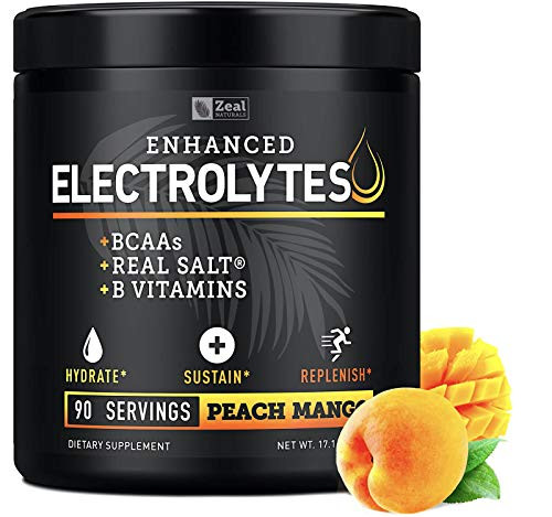 Enhanced Electrolyte Powder  Peach Mango   90ct   Sugar Free   BCAA  B Vitamins   Real Salt®   Keto Electrolytes Drinks  Hydration Powder w Potassium  Sodium  Zinc  Magnesium for Hydration   Recovery