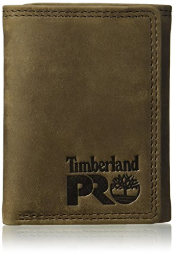 Timberland PRO Men s Leather RFID Trifold Wallet with ID Window  Dark Brown Pullman  One Size