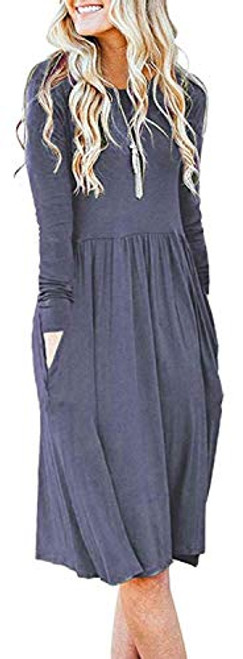 AUSELILY Women s Long Sleeve Pockets Empire Waist Pleated Loose Swing Casual Flare Dress S Purple Grey AUSELILY Women s Long Sleeve Pockets Empire Waist Pleated Loose Swing Casual Flare Dress S Purple Grey