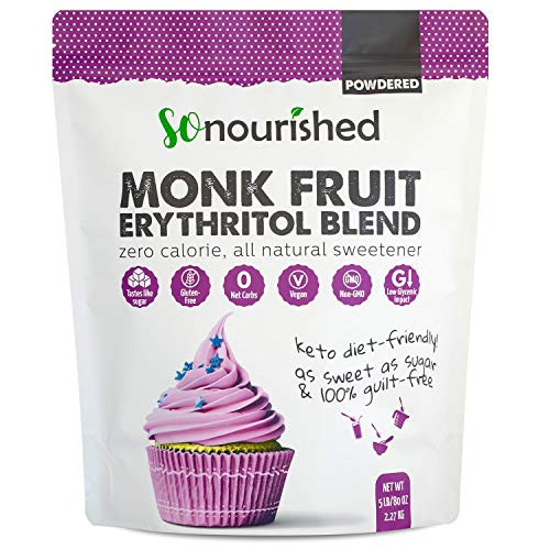 Powdered Monk Fruit Sweetener with Erythritol  1 1 Sugar Substitute  Keto  0 Calorie  0 Net Carb  Non GMO  Non Organic  5 Pounds