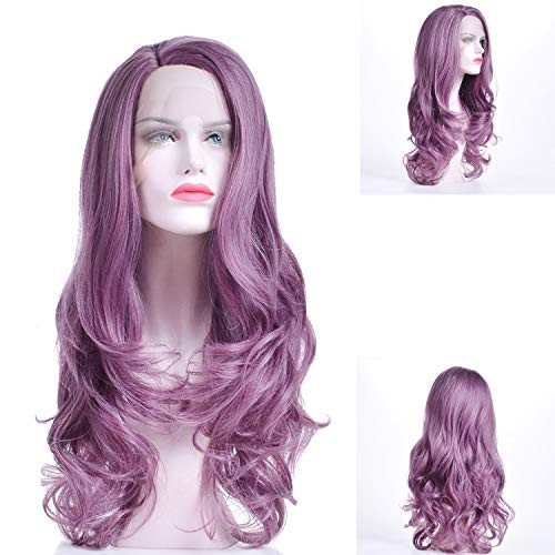 GNIMEGIL 24  Long Wavy Hair Replacement Wigs Synthetic Lace Front Wig Glueless Lavender Purple High Temperature Heat Resistant Fiber Hair Wigs For Women Costume Wig