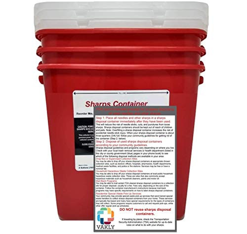 Sharps Container 2 Gallon   Plus Vakly Biohazard Disposal Guide  3 Pack