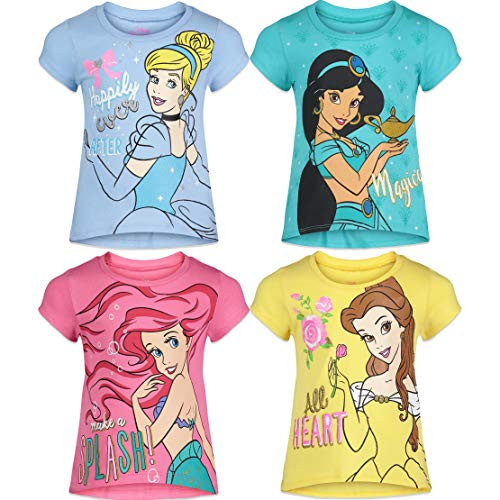 Disney Princess Cinderella Belle Toddler Girls 4 Pack Short Sleeve T Shirts 3T