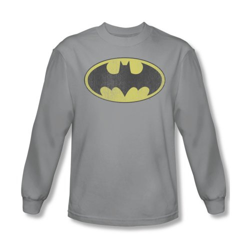 DC Retro Bat Logo Distressed Officially Licensed Adult Long Sleeves T Shirt