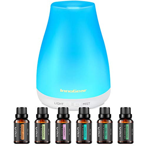 InnoGear Essential Oil Diffuser with Oils  150ml Aromatherapy Diffuser with 6 Essential Oils Set  Aroma Cool Mist Humidifier Gift Set  White