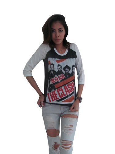 BSK Womens The Clash T Shirt Vintage Style Retro Rock Punk 3 4 Sleeve Baseball Raglan T Shirt  Medium  Gray