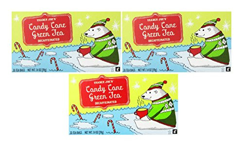 Trader Joe s Candy Cane Green Tea Decaffeinated   3 Boxes  Total of 60 Tea Bags