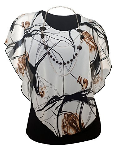 eVogues Plus Size Layered Poncho Top White Designer Print 18421 1X