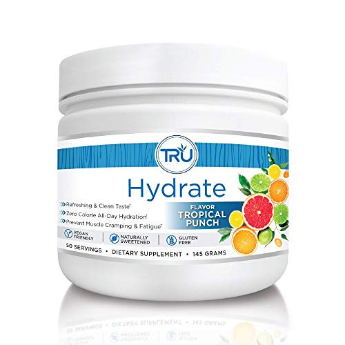 TRU Hydrate   Electrolyte Hydration Powder   Tropical Punch   50 Servings   Sugar Free  0 Calories  0 Carbs   Perfect for Keto   No Artificial Flavors  Colors  or Sweeteners