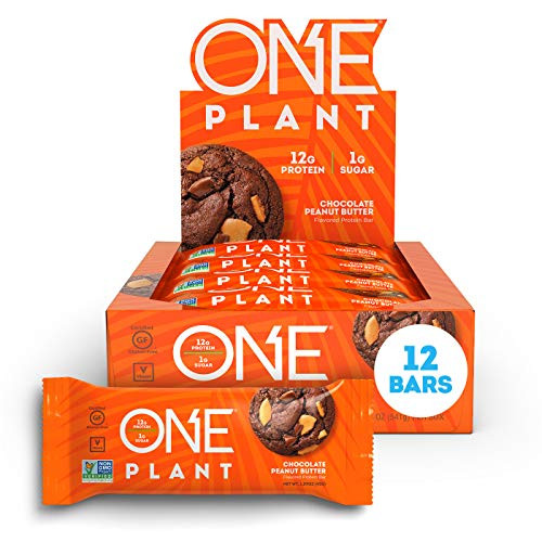 ONE Plant Protein Bars  Chocolate Peanut Butter  Vegan Protein Bar  Gluten Free with 20g Protein and only 1g Sugar  Snacking for Fitness Diets  1 59 Ounce  12 Pack