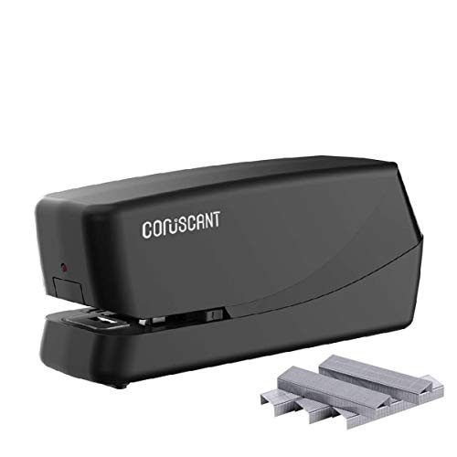 Coruscant Electric Stapler  Including 2000 Staples ?Can Store 210 Staples 25 Sheet Capacity?Desktop Stapler AC Power or Battery Powered for Professional Home Office Use?Black?