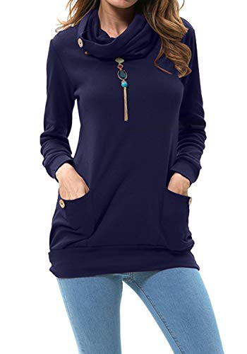 levaca Womens Long Sleeve Pullover Sweatshirts Tunic Tops for Leggings Navy XL