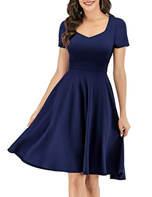 Bridesmay Women s V Neck Vintage Dress Prom Party Swing Cocktail Bridesmaid Knee Length Dress with Short Sleeves Navy 3XL Bridesmay Women s V Neck Vintage Dress Prom Party Swing Cocktail Bridesmaid Knee Length Dress with Short Sleeves Navy 3XL