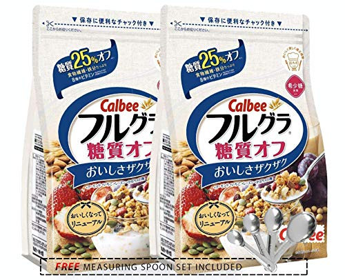 FREE MEASURING SPOON SET   Pack of 2  Calbee Furugura Fruit   Granola  REDUCED SUGAR  ???? ???? ????   15 OZ
