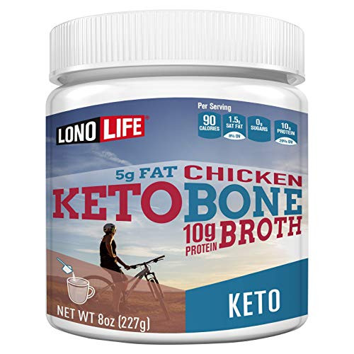 LonoLife Keto Chicken Bone Broth  5g Fat  10g Protein  Paleo and Keto Friendly  8oz Bulk Container  12 Servings