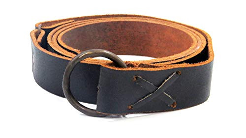 NauticalMart Medieval leather belt with brass ring  approx  150 cm long   Viking LARP leather belt  Black