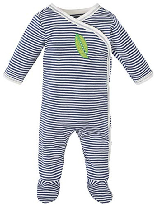 Under the Nile Organic Cotton Fruit and Veggie Navy Stripe Green Bean Side Snap Footie  0 3m