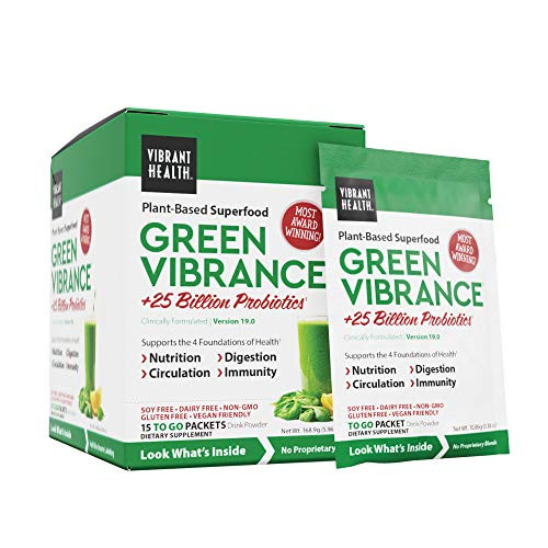 Vibrant Health  Green Vibrance  Plant Based Superfood to Support Immunity  Digestion  and Energy with Over 70 Ingredients  Vegan Friendly   15 Servings   FFP