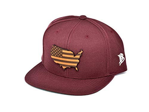 Branded Bills  The Patriot  Leather Patch Classic Snapback Hat   One Size Fits All  Maroon