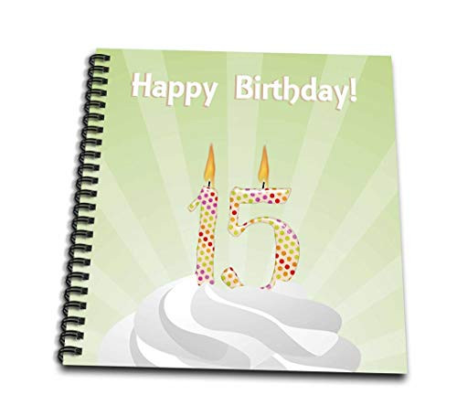 3dRose db 179350 1 Number 15 Candle with Colorful Dots on Top of Whipped Icing  Happy Birthday Drawing Book  8 by 8