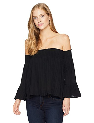 Jack by BB Dakota Junior s Vivienne Gauze Smocked Off The Shoulder Top  Black  Small