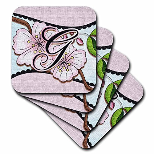 3dRose CST 102755 3 Cherry Blossom Flower Monogram Initial G Ceramic Tile Coasters  Set of 4