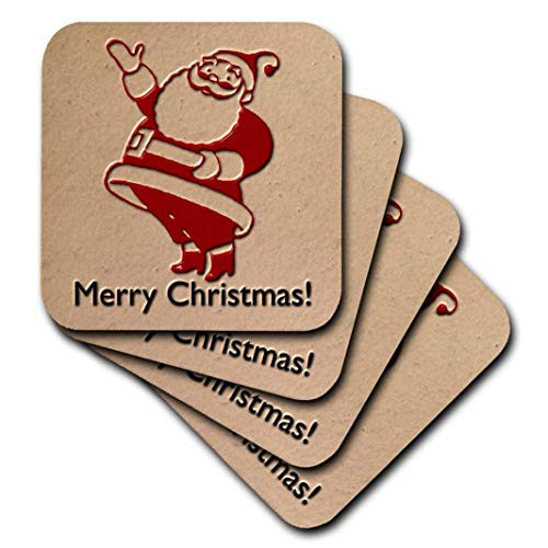 3dRose Photo of Tile with a Retro Santa Claus and Merry Christmas Text   Ceramic Tile Coasters  set of 4
