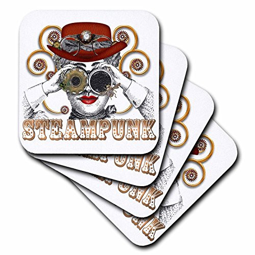 3dRose CST 102669 3 Looking Steampunked Steampunk Collage Art Ceramic Tile Coasters  Set of 4