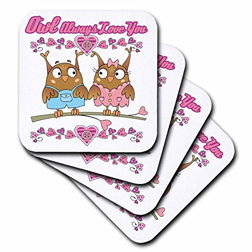 3dRose CST 102486 3 Owl Ill Always Love You Cute Valentine Owl Couple Ceramic Tile Coasters  Set of 4