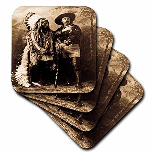 3dRose CST 16256 3 Sitting Bull and Buffalo Bill 1895 Sepia Ceramic Tile Coasters  Set of 4