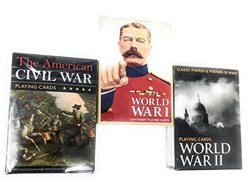 Civil War, World War I and World War II Picture-Playing Card Assortment-Vintage 3 Deck Set or Gift Pack
