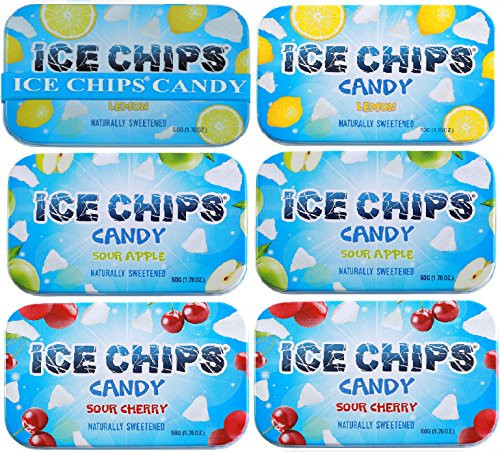 ICE CHIPS Xylitol Candy 6 Tins  Sour Pack   Low Carb  Gluten Free   includes ICE CHIPS BAND as shown