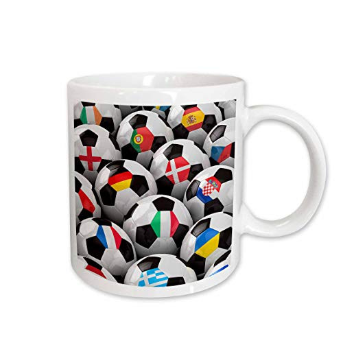3dRose Multiple European Countries  Flags on Soccer Balls  Ceramic Mug  15 Oz