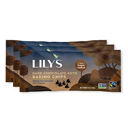 Keto Baking Chocolate Chips By Lily s Sweets   Stevia Sweetened  No Added Sugar  Low Carb  Keto Friendly   Fair Trade  Gluten Free   Non Gmo   9 Oz  3 Pack