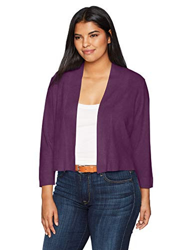 Calvin Klein Women s Plus Size ¾ Sleeve Knit Shrug  Aubergine  1X