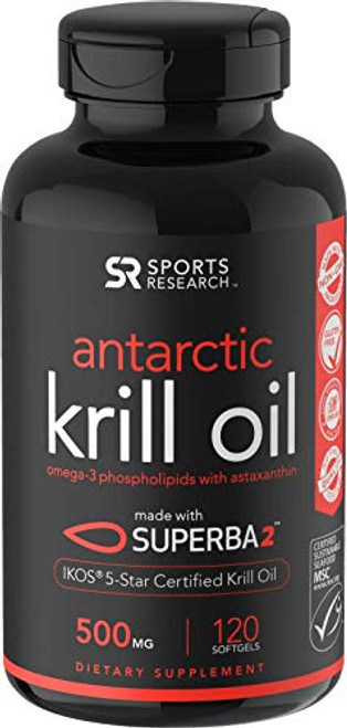 Antarctic Krill Oil  500mg  with Omega 3s EPA  DHA and Astaxanthin  120 Mini Softgels