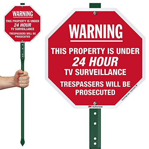SmartSign Warning This Property is Under 24 Hour TV Surveillance Trespassers Will Be Prosecuted Sign for Lawn 10 Octagon 3M Engineer Grade Reflective Aluminum Sign with 3 Stake New SmartSign Warning This Property is Under 24 Hour TV Surveillance Trespassers Will Be Prosecuted Sign for Lawn 10 Octagon 3M Engineer Grade Reflective Aluminum Sign with 3 Stake New