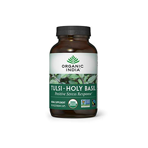 Organic India Tulsi Herbal Supplement   Holy Basil  Immune Support  Adaptogen  Supports Healthy Stress Response  Vegan  Gluten Free  Kosher  USDA Certified Organic  Non GMO   180 Capsules