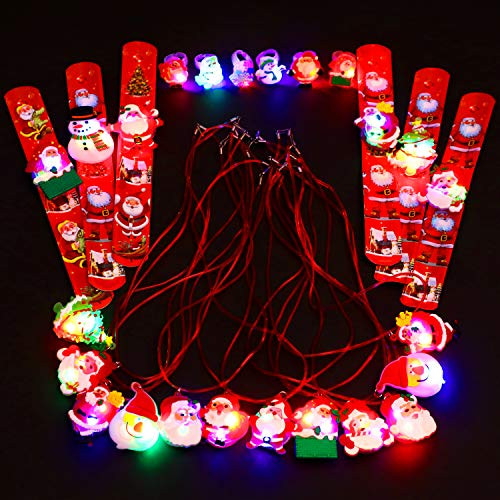 24 Pieces Christmas LED Light Necklace with Wristband and Flashing Rings for Christmas Party Decorations or Christmas Stocking Stuffer