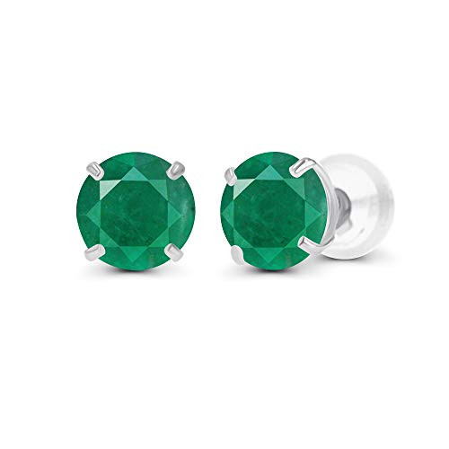 Sterling Silver 4mm Round Natural Emerald May Birthstone Prong Set Stud Earrings For Women and Girls Sterling Silver 4mm Round Natural Emerald May Birthstone Prong Set Stud Earrings For Women and Girls