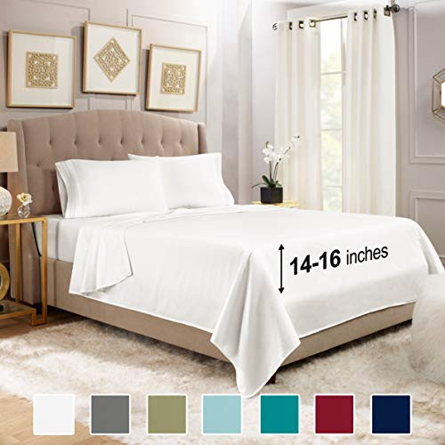 Empyrean Bedding Full Size Bed Sheets Set   4 Piece Sheets for Full Size Bed   14  16  Fitted Full Sheets   4 Piece Bed Sheets Full Set   Deep Pocket Luxury Sheets   Full Sheet Set   White