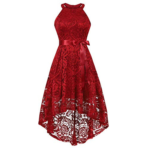 Women s Sleeveless Slim Halter Lace Dress Bridesmaid Party Cocktail Formal Dress Dark Red S Women s Sleeveless Slim Halter Lace Dress Bridesmaid Party Cocktail Formal Dress Dark Red S