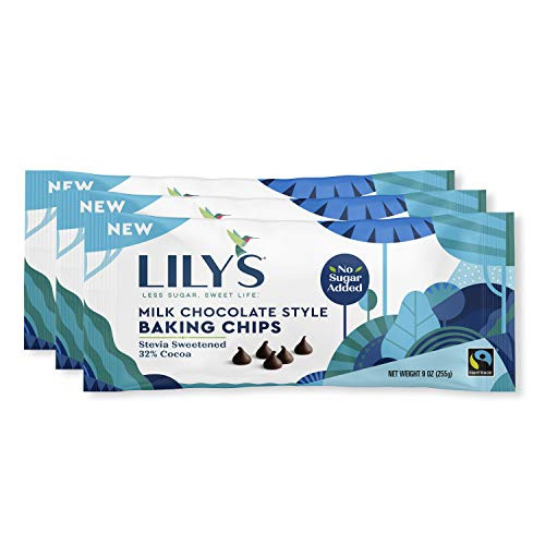 Milk Chocolate Baking Chips By Lily s   Stevia Sweetened  No Added Sugar  Low Carb  Keto Friendly   32 Cocoa   Fair Trade  Gluten Free   Non GMO   9 ounce  3 Pack