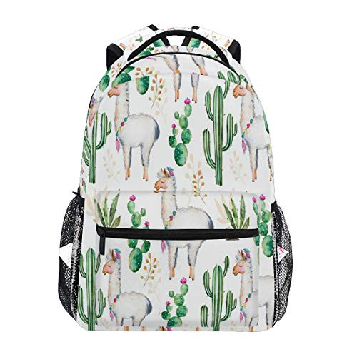 XMCL Tropical Animal Llama Cactus Durable Backpack College School Book Shoulder Bag Travel Daypack for Boys Girls Man Woman